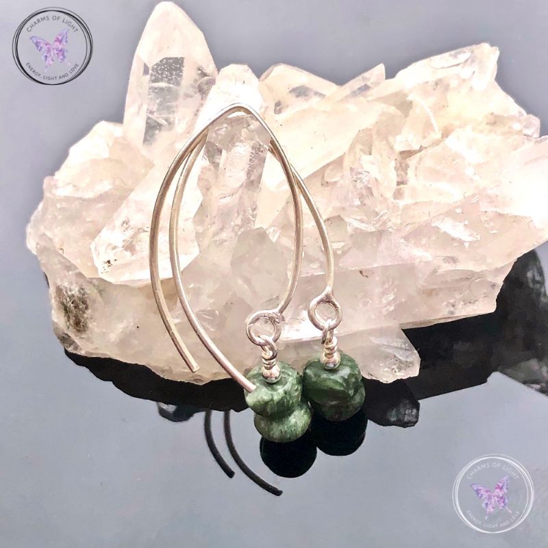 Seraphinite Rondelle Silver Angled Earrings